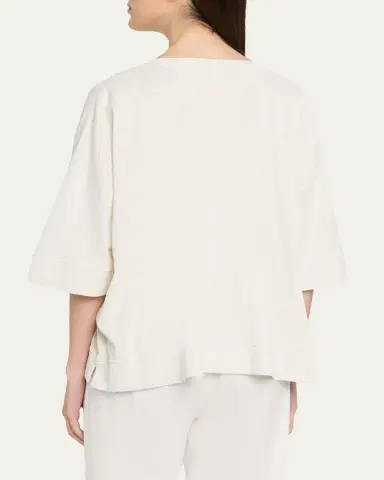 Eskandar Round Neck 3/4-Sleeve Top With Hembands - Mid Plus Length | Thumbnail 3 Eskandar Round Neck 3/4-Sleeve Top With Hembands - Mid Plus Length | Thumbnail 3