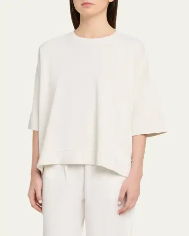 Eskandar Round Neck 3/4-Sleeve Top With Hembands - Mid Plus Length | Thumbnail 4 Eskandar Round Neck 3/4-Sleeve Top With Hembands - Mid Plus Length | Thumbnail 4