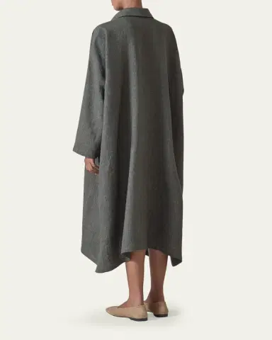 Eskandar Heavyweight Delave Linen Wide A-Line Shirt Dress With Collar | Thumbnail 3 Eskandar Heavyweight Delave Linen Wide A-Line Shirt Dress With Collar | Thumbnail 3