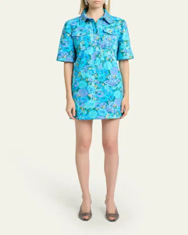 Chloé Floral Cotton Twill Short-Sleeve Mini Shirtdress | Thumbnail 2 Chloé Floral Cotton Twill Short-Sleeve Mini Shirtdress | Thumbnail 2