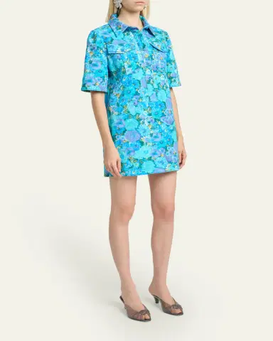 Chloé Floral Cotton Twill Short-Sleeve Mini Shirtdress | Thumbnail 4 Chloé Floral Cotton Twill Short-Sleeve Mini Shirtdress | Thumbnail 4