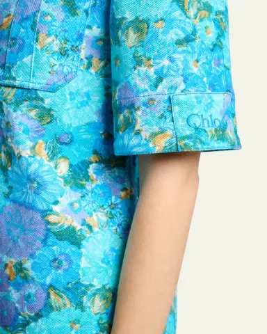Chloé Floral Cotton Twill Short-Sleeve Mini Shirtdress | Thumbnail 5 Chloé Floral Cotton Twill Short-Sleeve Mini Shirtdress | Thumbnail 5