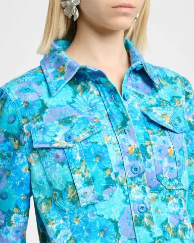 Chloé Floral Cotton Twill Short-Sleeve Mini Shirtdress | Thumbnail 9 Chloé Floral Cotton Twill Short-Sleeve Mini Shirtdress | Thumbnail 9