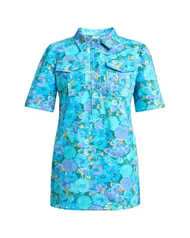 Chloé Floral Cotton Twill Short-Sleeve Mini Shirtdress | Thumbnail 1 Chloé Floral Cotton Twill Short-Sleeve Mini Shirtdress | Thumbnail 1