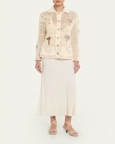 Alanui Where The Waves Begin Embellished Net Knit Collared Cardigan | Thumbnail 2
