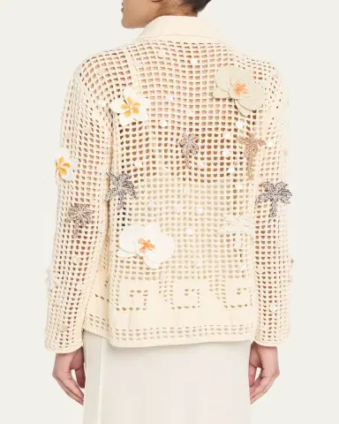 Alanui Where The Waves Begin Embellished Net Knit Collared Cardigan | Thumbnail 3