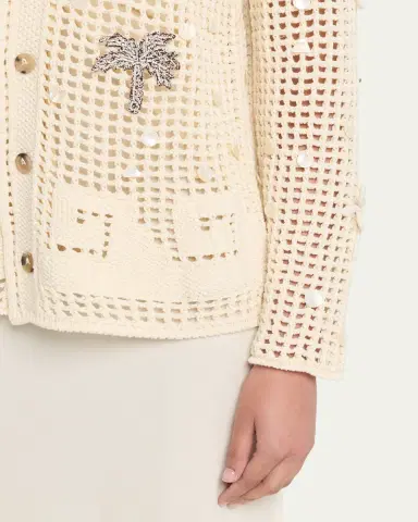 Alanui Where The Waves Begin Embellished Net Knit Collared Cardigan | Thumbnail 5