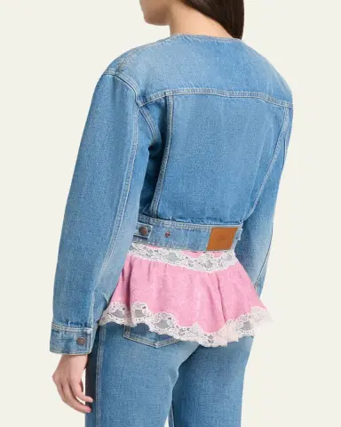 Chloé Collarless Denim Crop Jacket | Thumbnail 3 Chloé Collarless Denim Crop Jacket | Thumbnail 3