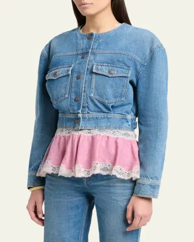Chloé Collarless Denim Crop Jacket | Thumbnail 4 Chloé Collarless Denim Crop Jacket | Thumbnail 4