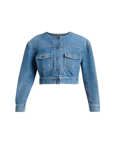 Chloé Collarless Denim Crop Jacket | Thumbnail 1 Chloé Collarless Denim Crop Jacket | Thumbnail 1