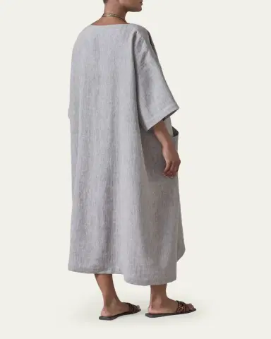 Eskandar Heavyweight Delave Linen Angle-To-Front Side Seam Scoop Neck T-Shirt Dress | Thumbnail 3 Eskandar Heavyweight Delave Linen Angle-To-Front Side Seam Scoop Neck T-Shirt Dress | Thumbnail 3
