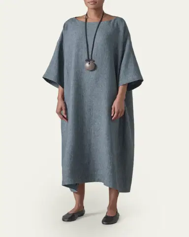 Eskandar Heavyweight Delave Linen Angle-To-Front Side Seam Scoop Neck T-Shirt Dress | Thumbnail 6 Eskandar Heavyweight Delave Linen Angle-To-Front Side Seam Scoop Neck T-Shirt Dress | Thumbnail 6
