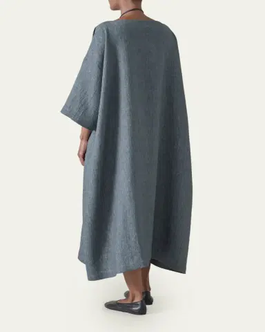 Eskandar Heavyweight Delave Linen Angle-To-Front Side Seam Scoop Neck T-Shirt Dress | Thumbnail 7 Eskandar Heavyweight Delave Linen Angle-To-Front Side Seam Scoop Neck T-Shirt Dress | Thumbnail 7