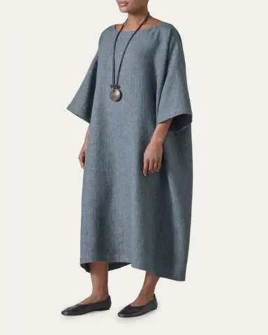 Eskandar Heavyweight Delave Linen Angle-To-Front Side Seam Scoop Neck T-Shirt Dress | Thumbnail 8 Eskandar Heavyweight Delave Linen Angle-To-Front Side Seam Scoop Neck T-Shirt Dress | Thumbnail 8