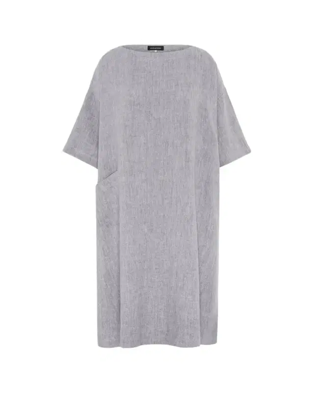 Eskandar Heavyweight Delave Linen Angle-To-Front Side Seam Scoop Neck T-Shirt Dress