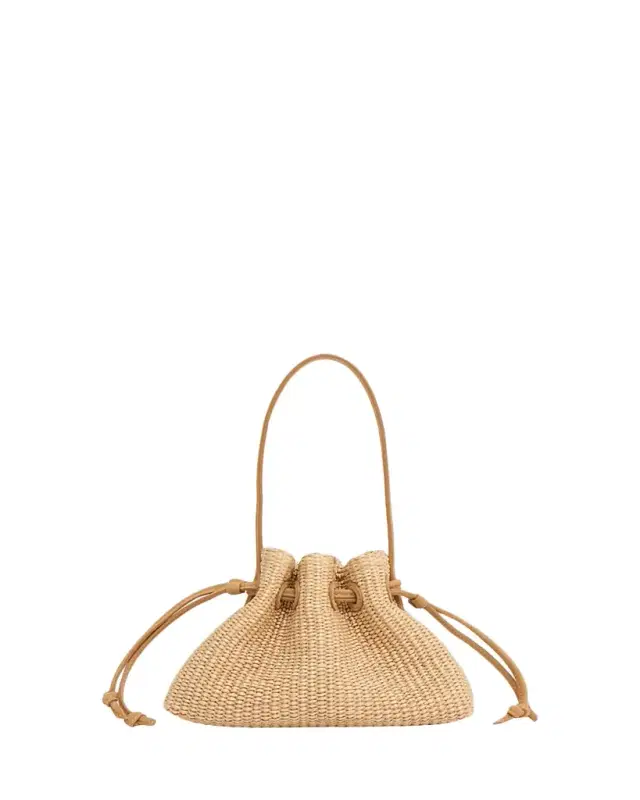 Drawstring Raffia Pouch Bag