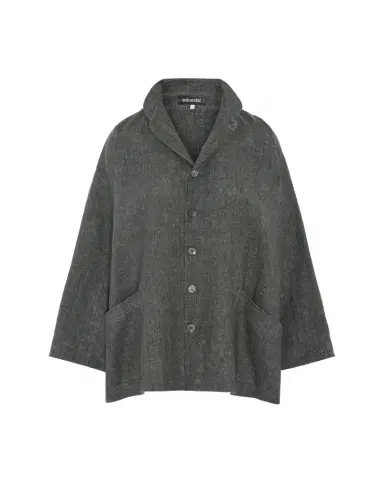 Eskandar Heavyweight Delave Linen Angle-To-Front Double Stand Collar Jacket - Long Length | Thumbnail 1 Eskandar Heavyweight Delave Linen Angle-To-Front Double Stand Collar Jacket - Long Length | Thumbnail 1