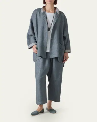 Eskandar Longer Back Wide Mandarin Jacket - Long Length | Thumbnail 2 Eskandar Longer Back Wide Mandarin Jacket - Long Length | Thumbnail 2