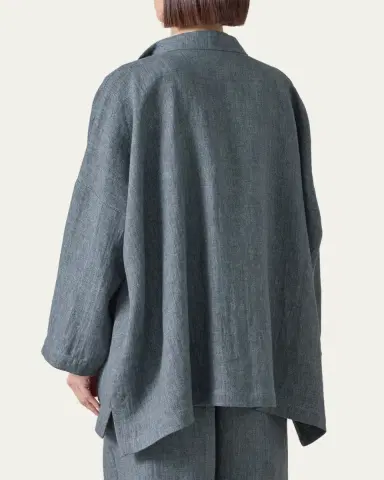 Eskandar Longer Back Wide Mandarin Jacket - Long Length | Thumbnail 3 Eskandar Longer Back Wide Mandarin Jacket - Long Length | Thumbnail 3