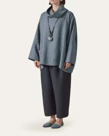 Eskandar Heavyweight Delave Linen Angle-To-Front Monks Top - Long Length | Thumbnail 2 Eskandar Heavyweight Delave Linen Angle-To-Front Monks Top - Long Length | Thumbnail 2