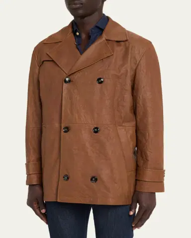 Kiton Men's Leather Vintage-Effect Short Trench Coat | Thumbnail 4 Kiton Men's Leather Vintage-Effect Short Trench Coat | Thumbnail 4