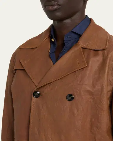 Kiton Men's Leather Vintage-Effect Short Trench Coat | Thumbnail 5 Kiton Men's Leather Vintage-Effect Short Trench Coat | Thumbnail 5
