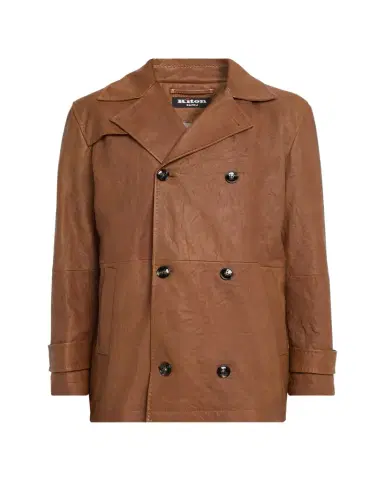 Kiton Men's Leather Vintage-Effect Short Trench Coat | Thumbnail 1 Kiton Men's Leather Vintage-Effect Short Trench Coat | Thumbnail 1