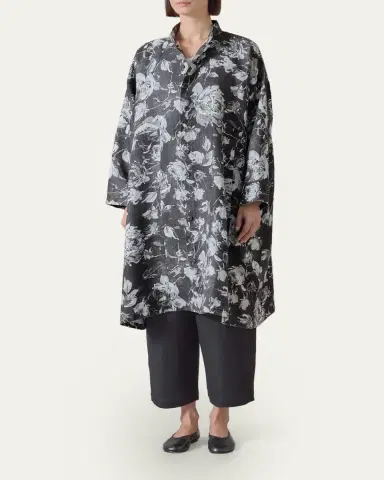 Eskandar A-Line Panelled Mandarin Jacket Coat - 3/4 Length | Thumbnail 2