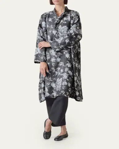 Eskandar A-Line Panelled Mandarin Jacket Coat - 3/4 Length | Thumbnail 4