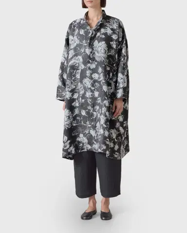 Eskandar A-Line Panelled Mandarin Jacket Coat - 3/4 Length | Thumbnail 5