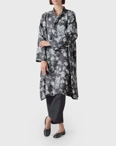 Eskandar A-Line Panelled Mandarin Jacket Coat - 3/4 Length | Thumbnail 7