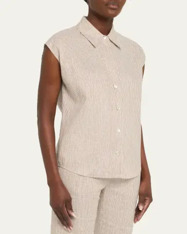Vince Ticking Stripe Cap-Sleeve Blouse | Thumbnail 4