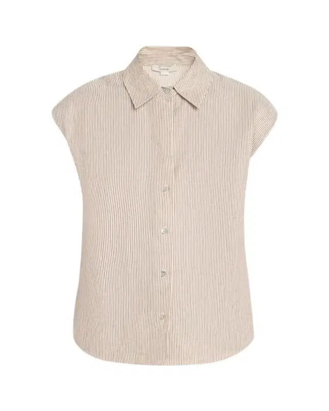 Vince Ticking Stripe Cap-Sleeve Blouse