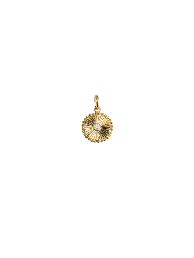 Wish Fine Jewelry 0.08ct Diamond 14K Gold Fluted Pendant