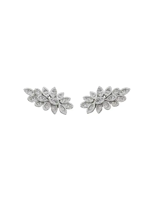 Wish Fine Jewelry 1.362ct Diamond 18K Gold Leaf Cluster Earrings