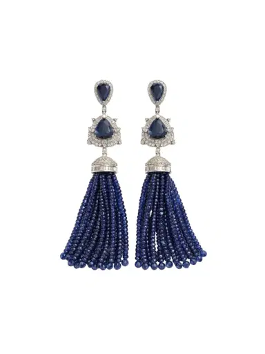 Wish Fine Jewelry 132.72ct Blue Sapphire Diamond 14K Gold Dangle Earrings | Thumbnail 1 Wish Fine Jewelry 132.72ct Blue Sapphire Diamond 14K Gold Dangle Earrings | Thumbnail 1