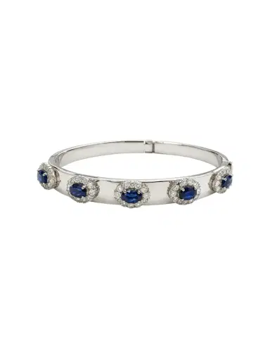 Wish Fine Jewelry 4.85ct Diamond Blue Sapphire 14K Gold Bangle Bracelet | Thumbnail 1 Wish Fine Jewelry 4.85ct Diamond Blue Sapphire 14K Gold Bangle Bracelet | Thumbnail 1