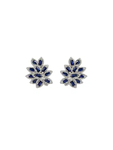 Wish Fine Jewelry 5.84ct Diamond Sapphire 14K Gold Leaf Earring | Thumbnail 1