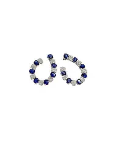 Wish Fine Jewelry 6.25ct Diamond Sapphire 14K Gold Curved Earrings | Thumbnail 1