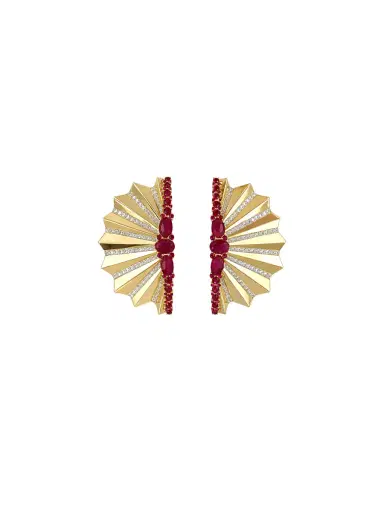 Wish Fine Jewelry 6.58ct Diamond Ruby 14K Gold Fanned Earrings | Thumbnail 1