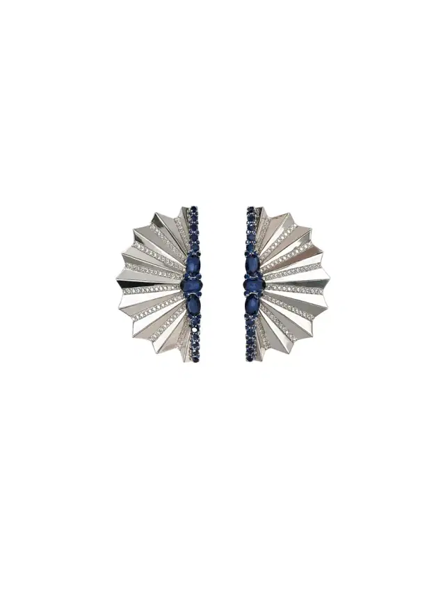 Wish Fine Jewelry 6.58ct Diamond Sapphire 14K Gold Fanned Earrings