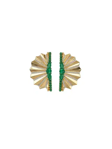 Wish Fine Jewelry 6.93ct Diamond Emerald 18K Gold Fanned Earrings | Thumbnail 1 Wish Fine Jewelry 6.93ct Diamond Emerald 18K Gold Fanned Earrings | Thumbnail 1