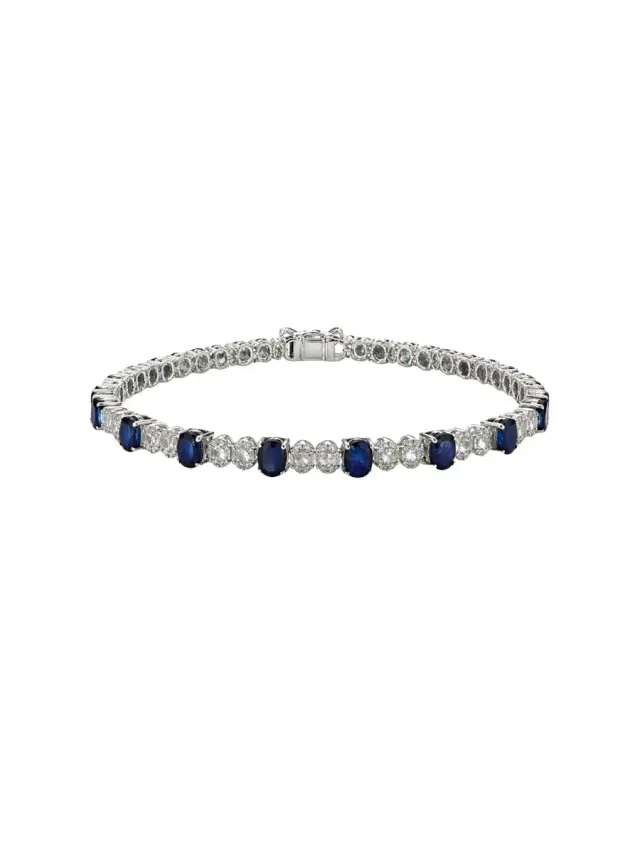 Wish Fine Jewelry 8.15ct Diamond Sapphire 14K Gold Tennis Bracelet