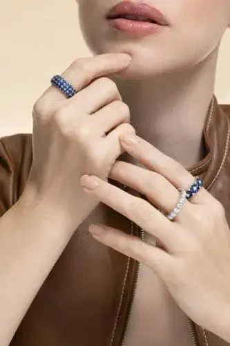 ROBERTO DEMEGLIO Blue Sapphire Diamond Two Row Cachmere Stretch Ring | Thumbnail 3