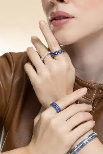 ROBERTO DEMEGLIO Blue Sapphire Diamond Two Row Cachmere Stretch Ring | Thumbnail 4