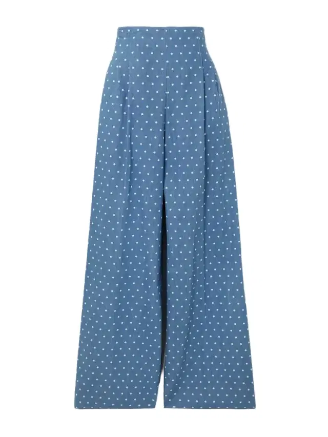 Marisol Pleated Polka-dot Wide Jeans