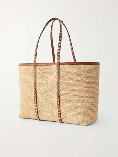 Valentino Garavani Rockstud Leather-trimmed Raffia Tote | Thumbnail 4