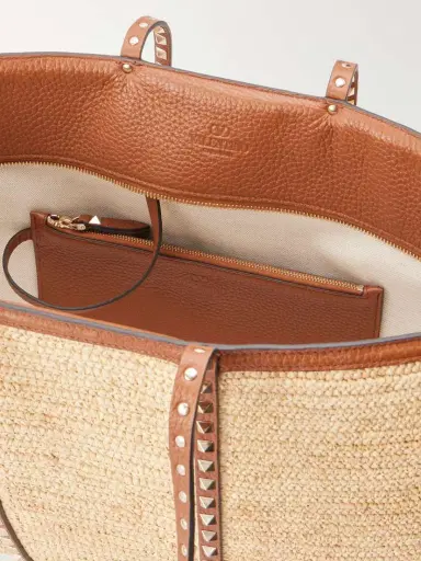 Valentino Garavani Rockstud Leather-trimmed Raffia Tote | Thumbnail 6