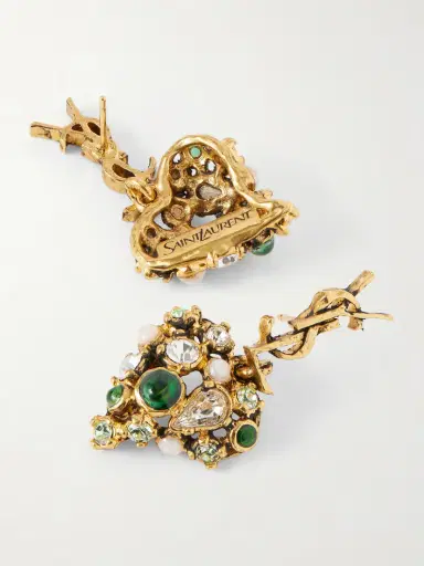 Saint Laurent Bo Cassandre Pampilles Coeur Gold-tone And Crystal Earrings | Thumbnail 3 Saint Laurent Bo Cassandre Pampilles Coeur Gold-tone And Crystal Earrings | Thumbnail 3