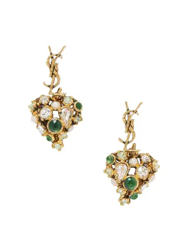 Saint Laurent Bo Cassandre Pampilles Coeur Gold-tone And Crystal Earrings | Thumbnail 1 Saint Laurent Bo Cassandre Pampilles Coeur Gold-tone And Crystal Earrings | Thumbnail 1